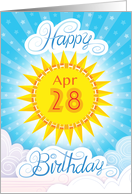 April 28th Birthday Yellow Blue Sun Stars And Clouds card