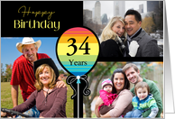 3 Photo 34th Birthday Colorful Balloon card