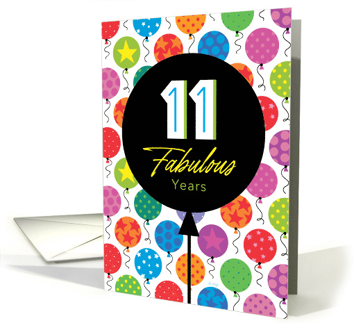 11th Birthday Colorful Floating Balloons With Stars And Dots card