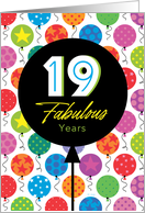 19th Birthday Colorful Floating Balloons With Stars And Dots card