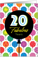 20th Birthday Colorful Floating Balloons With Stars And Dots card