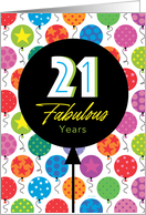 21st Birthday Colorful Floating Balloons With Stars And Dots card