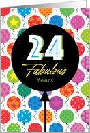 24th Birthday Colorful Floating Balloons With Stars And Dots card