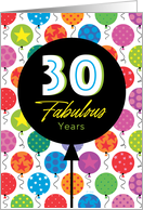 30th Birthday Colorful Floating Balloons With Stars And Dots card