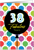 38th Birthday Colorful Floating Balloons With Stars And Dots card