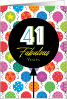 41st Birthday Colorful Floating Balloons With Stars And Dots card