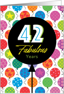 42nd Birthday Colorful Floating Balloons With Stars And Dots card