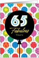 65th Birthday Colorful Floating Balloons With Stars And Dots card