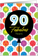 90th Birthday Colorful Floating Balloons With Stars And Dots card