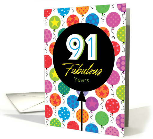 91st Birthday Colorful Floating Balloons With Stars And Dots card