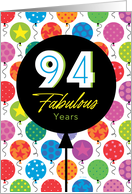 94th Birthday Colorful Floating Balloons With Stars And Dots card