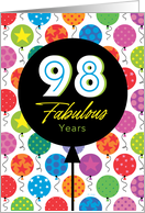 98th Birthday Colorful Floating Balloons With Stars And Dots card