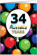 34th Birthday Bright Floating Balloons Typography card
