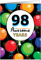 98th Birthday Bright Floating Balloons Typography card