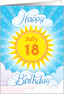 July 18th Birthday Yellow Blue Sun Stars And Clouds card