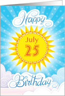 July 25th Birthday Yellow Blue Sun Stars And Clouds card