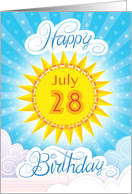 July 28th Birthday Yellow Blue Sun Stars And Clouds card