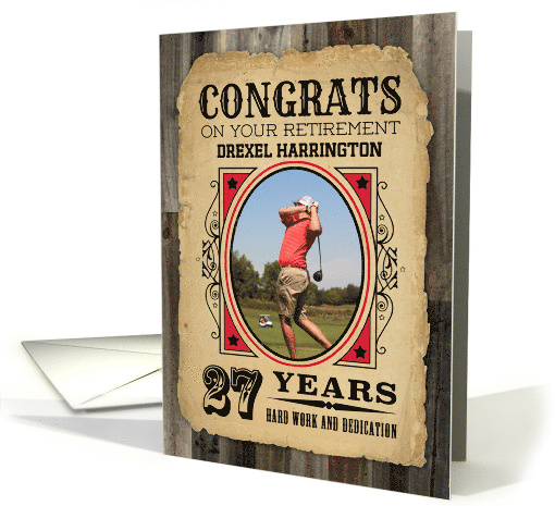 27 Years Custom Name Retirement Congratulations Wanted Poster card