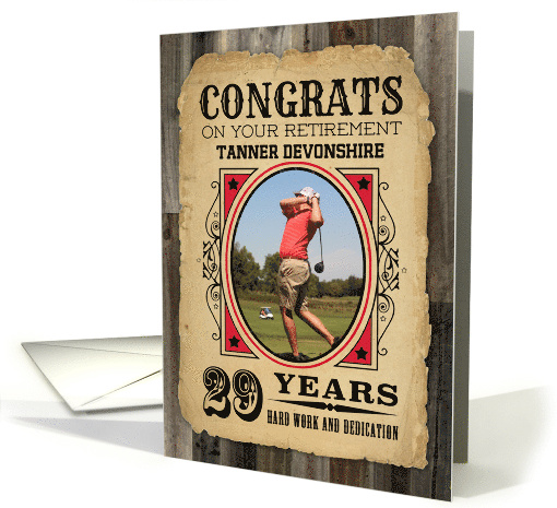 29 Years Custom Name Retirement Congratulations Wanted Poster card