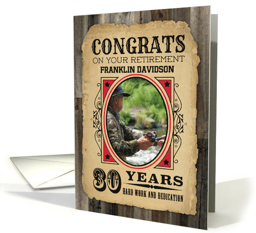 30 Years Custom Name Retirement Congratulations Wanted Poster card