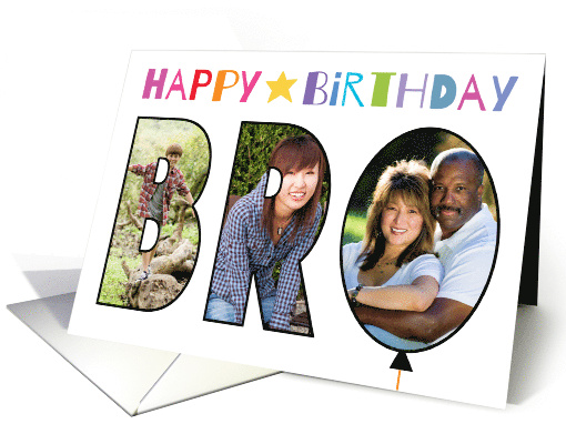 Brother 3 Custom Photos Happy Birthday Balloon Colorful Lettering card