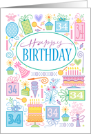 34th Birthday Birthday Cake Cupcake Presents Balloon card
