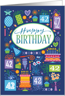 42nd Birthday Blue Cake Cupcake Presents Balloon card