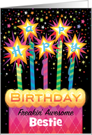 Bestie Friend Birthday Pink Argyle Cake With Sparklers card