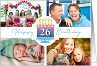 26 Striped Birthday Cake And Candles With 4 Custom Photos card