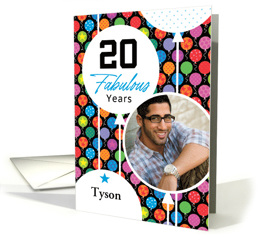 20th Birthday Colorful Floating Balloons With Stars And Dots card