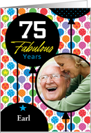 75th Birthday Colorful Floating Balloons With Stars And Dots Photo Card