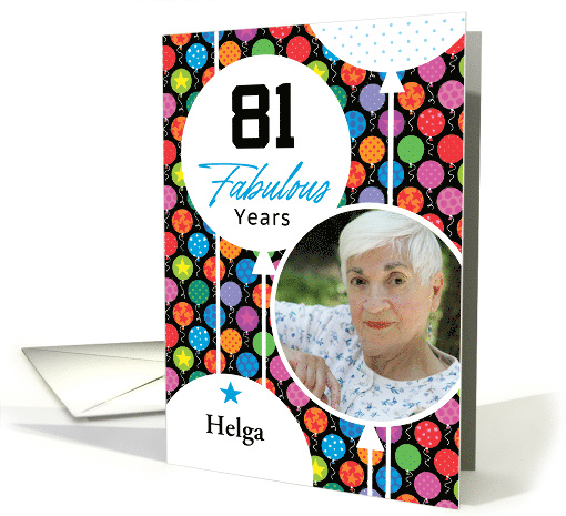 81st Birthday Floating Balloons With Stars And Dots Photo card