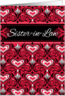 Sister-in-Law Valentine Red Heart Brocade card