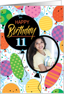 11th Birthday Custom Photo Bright Balloons and Confetti card