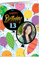13th Birthday Custom Photo Bright Balloons and Confetti card
