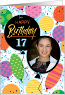 17th Birthday Custom Photo Bright Balloons and Confetti card