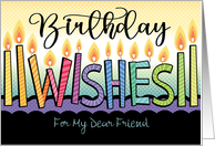 Friend Birthday Wishes Rainbow Candles Purple Cake card