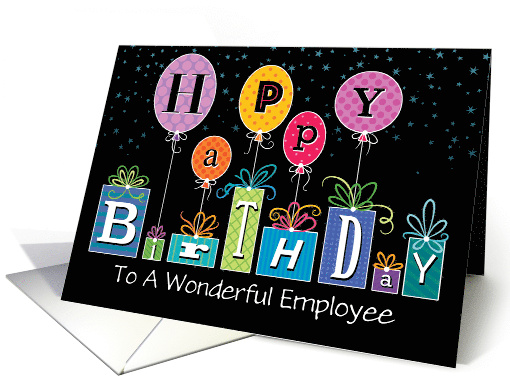 Employee Birthday Graphic Typography Presents Balloons card (1772152)