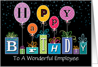 Employee Birthday Graphic Typography Presents Balloons card