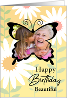 Custom Photo Happy Birthday Butterfly With Daisies card