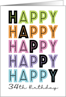 34th Happy Birthday Typography card