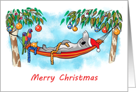 Koala Relaxing on its Hammock on Christmas card