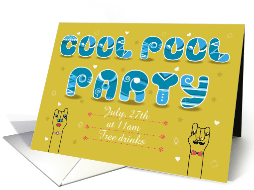 Cool pool party Invitation. Artistic blue white font.... (1432652)