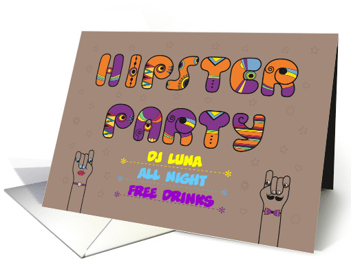Hipster Party Invitation. Artistic retro font. Custom text card