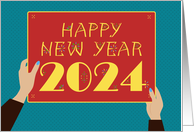Happy New Year 2024 Hands Holding Poster Geometric Elegance card