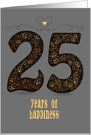 Twenty Five Years of Happiness. Wedding Anniversary. Custom text card