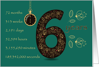 6th Golden Birthday Card. Floral Number 6. Time counting card