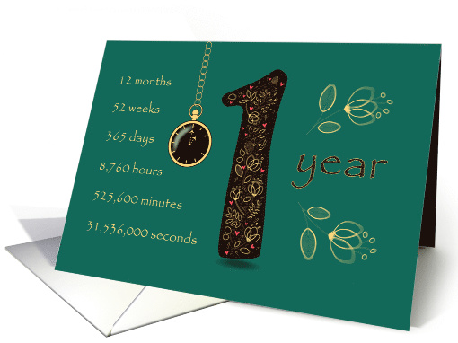 1st Golden Birthday Card. Floral Number 1. Time counting card