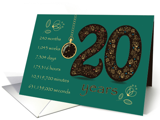 20th Golden Birthday Card. Floral Number 20. Time counting card
