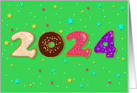 Sweet Number 2024 colorful donuts. New Year card